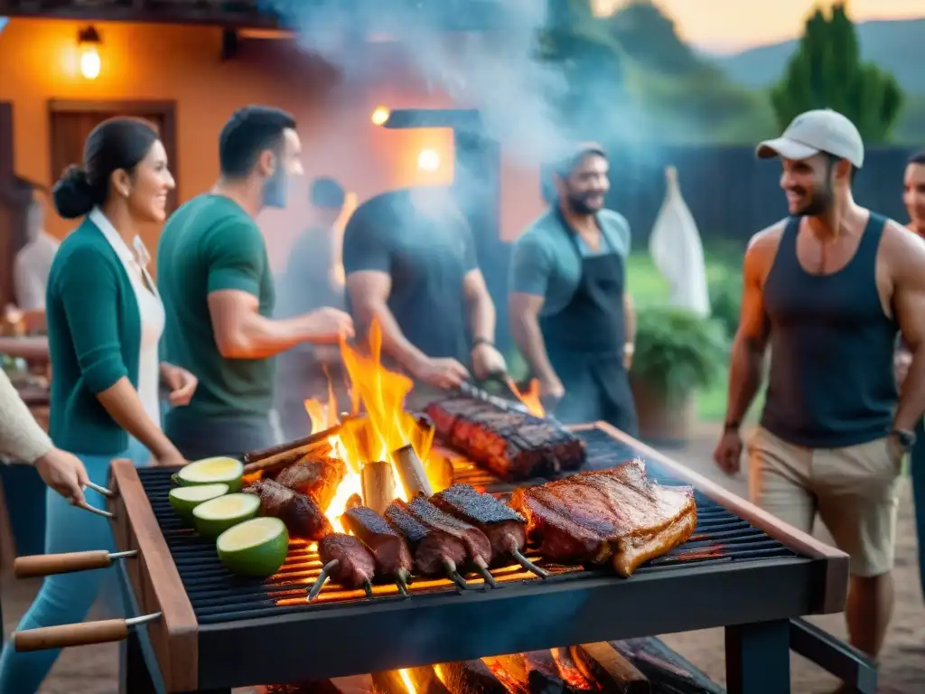 Una reunión alrededor de un asado uruguayo, con amigos y familia