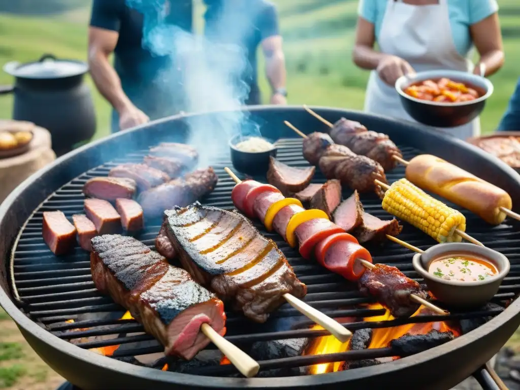 Reunión de asado uruguayo: disfrute local con amigos, comida y paisaje campestre