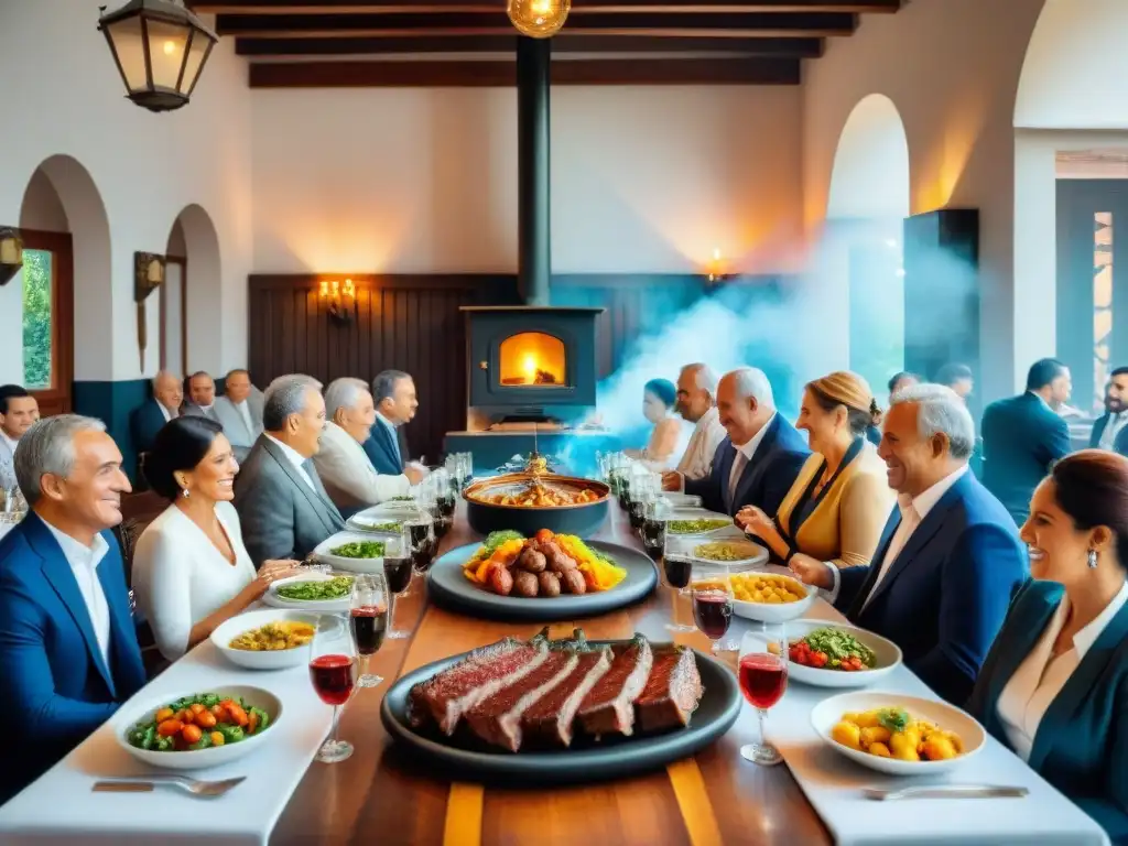 Una reunión diplomática uruguaya histórica con mesa de asado y embajadores