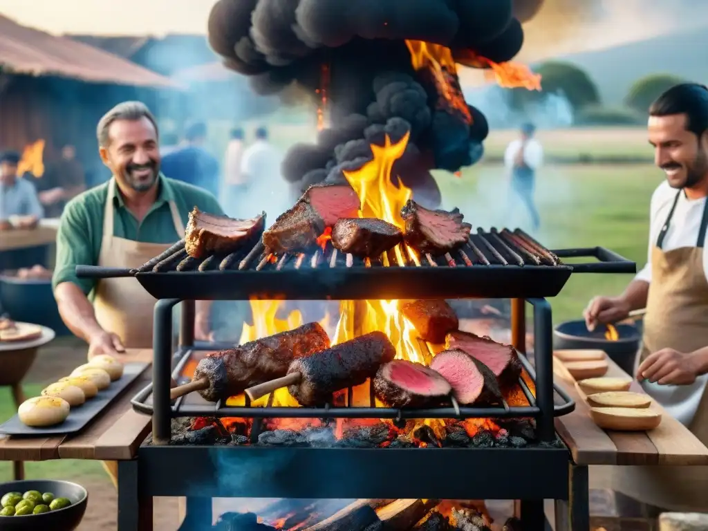 Reunión familiar alrededor de un asado uruguayo tradicional