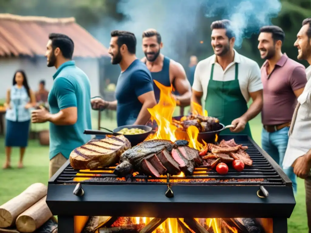 Reunión alrededor de la parrilla: tradición y camaradería en Uruguay Reunión familiar en un asado uruguayo con amigos y familia alrededor de la parrilla