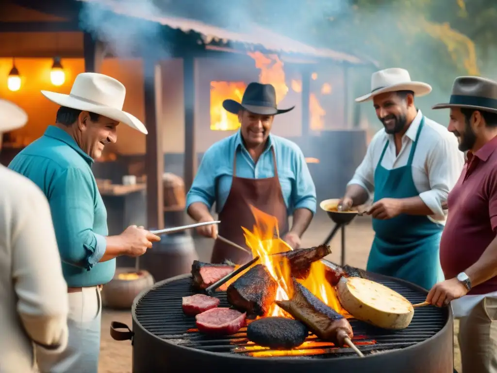 Reunión familiar alrededor de la parrilla en un asado tradicional uruguayo