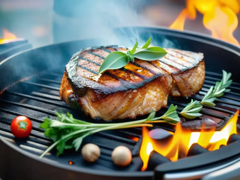 Sabrosos secretos de marinadas en una parrilla humeante al atardecer