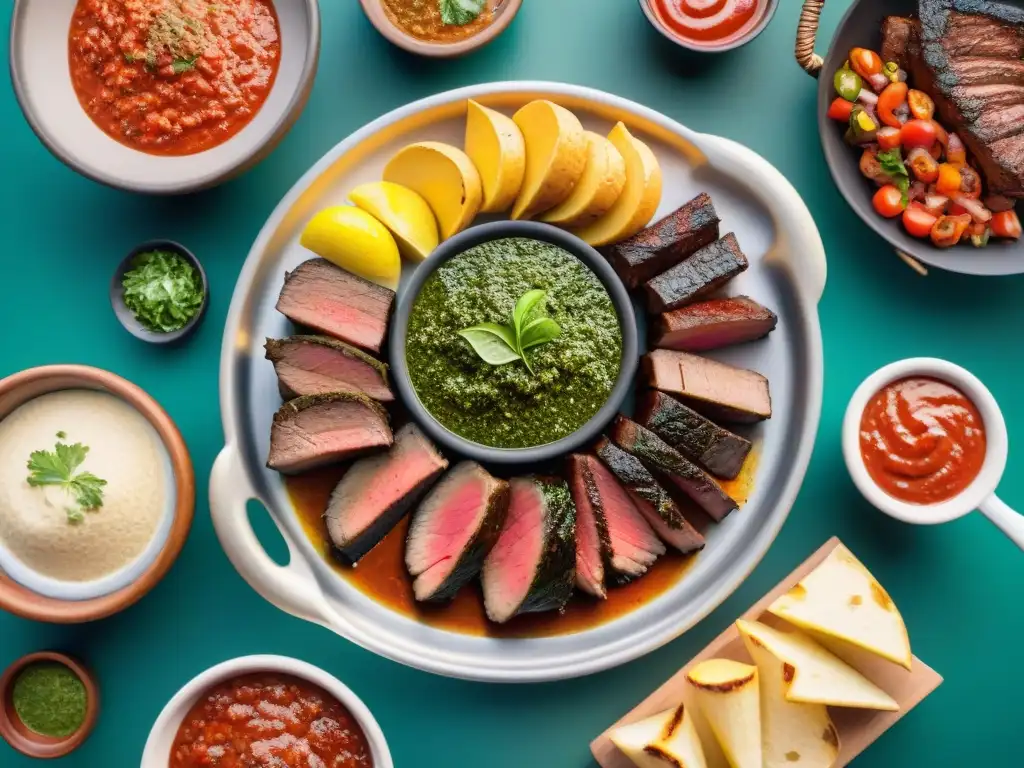 Salsas premium para asado uruguayo: imagen detallada de un asado con vibrantes colores y texturas, evocando calidad y tradición culinaria