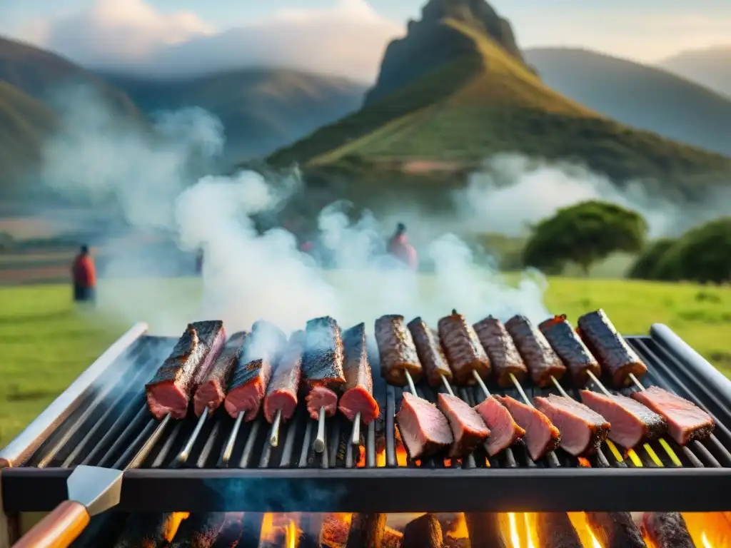 Secreto del asado uruguayo tradicional: Gauchos preparando un asado en el campo