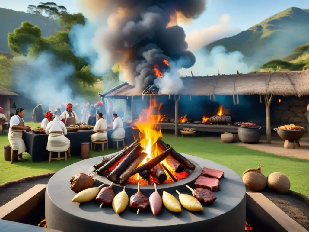 Descubre los secretos precolombinos en asado uruguayo con esta escena ancestral alrededor de la fogata