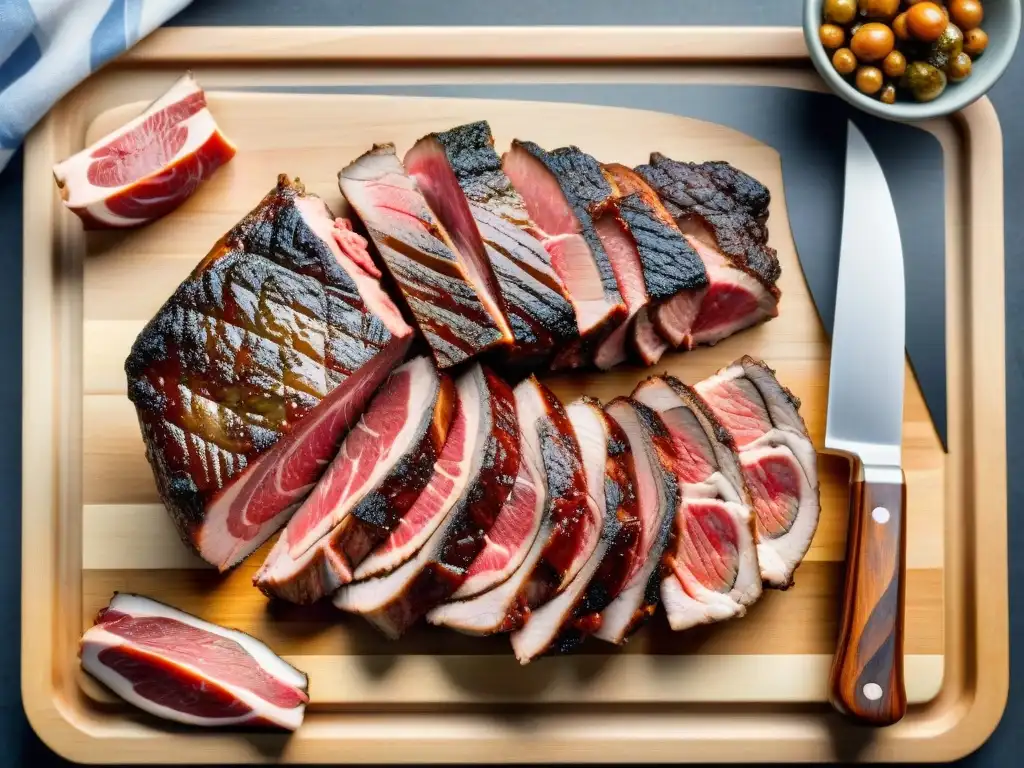 Una selección exquisita de cortes de carne para asado, mostrando detalle y calidad en un tablero de madera