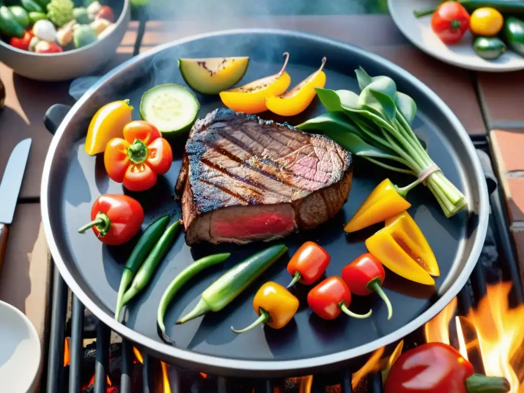 Una suculenta parrillada con carbón vegetal premium para asado, rodeada de amigos y familia