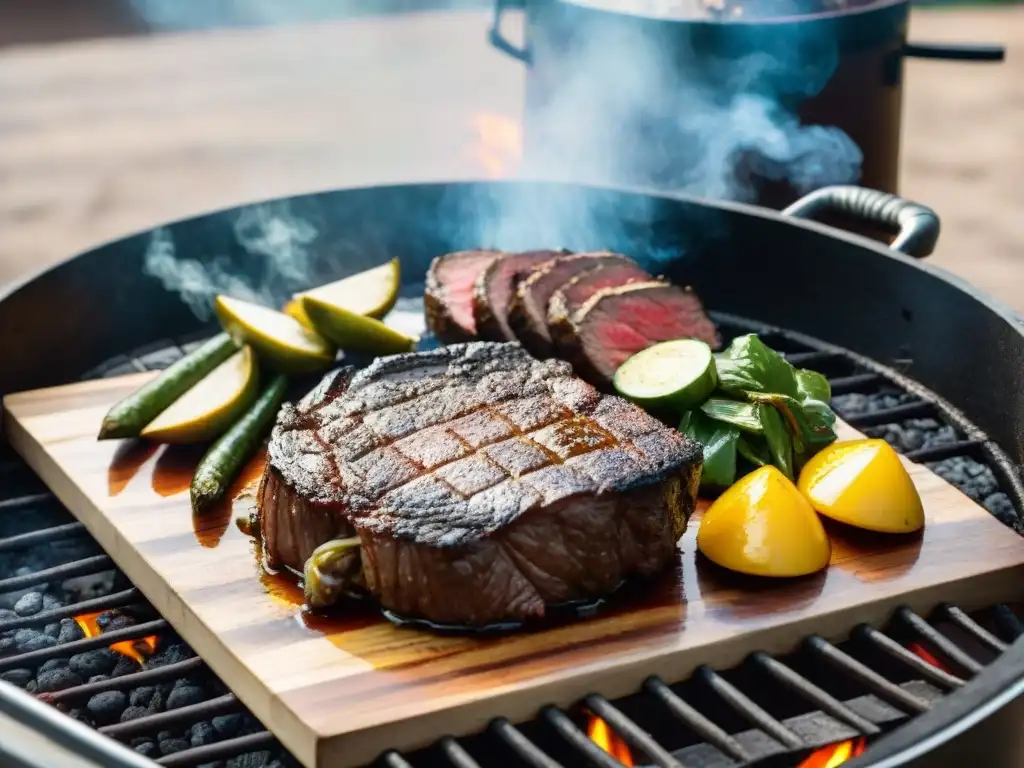 Una suculenta 'Parrillada Uruguaya' con Cortes de asado uruguayo recomendados, chimichurri y vegetales a la parrilla