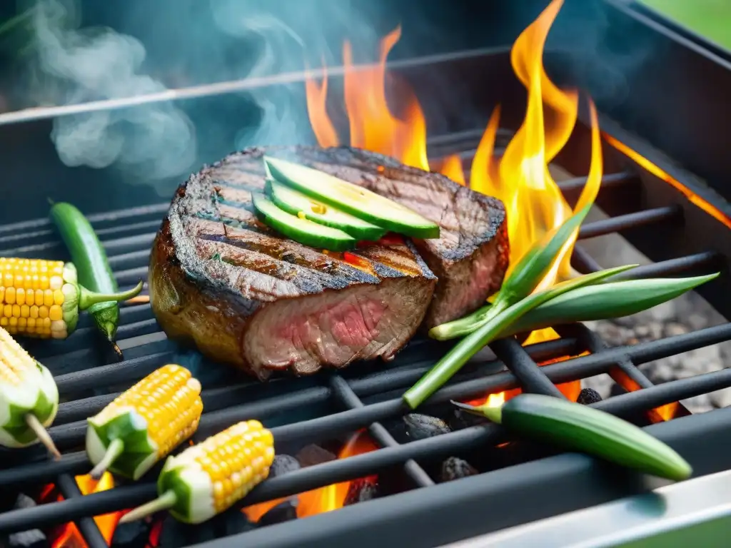 Una suculenta parrillada con vegetales caramelizados y carne a la parrilla