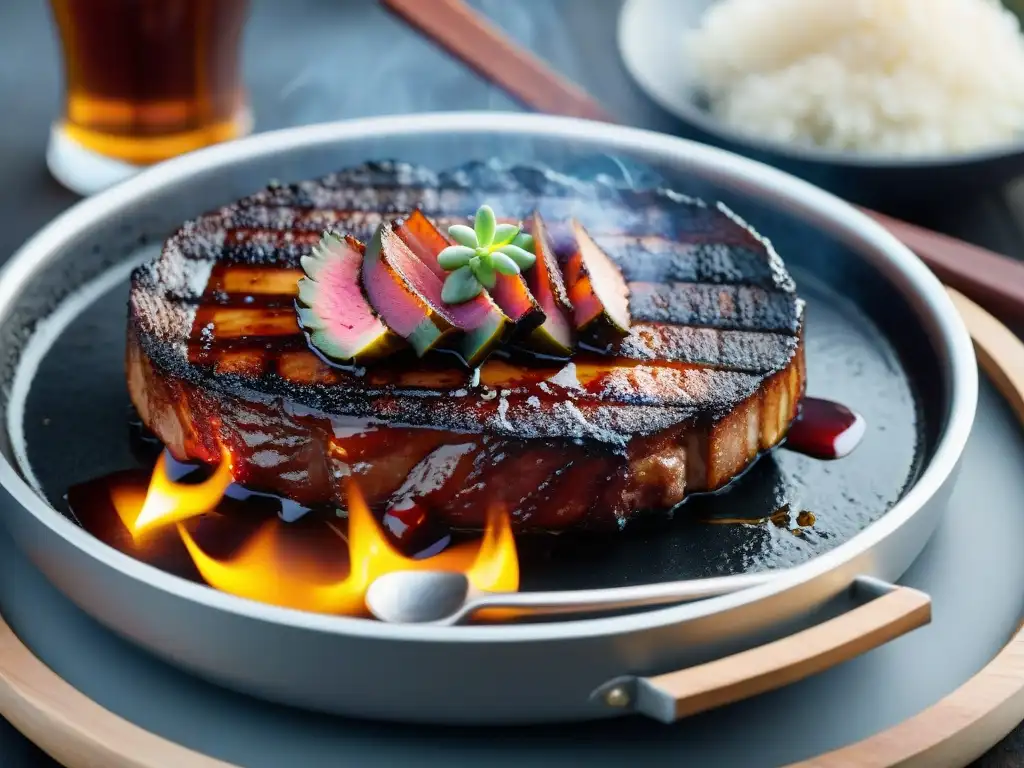 Una suculenta Tira de Asado con glaseado brillante y caramelizado, lista para ser disfrutada