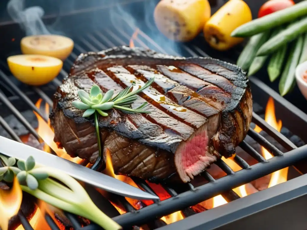 Un suculento asado con jugosos vegetales y carne a la parrilla, maridaje con agua mineral para asado