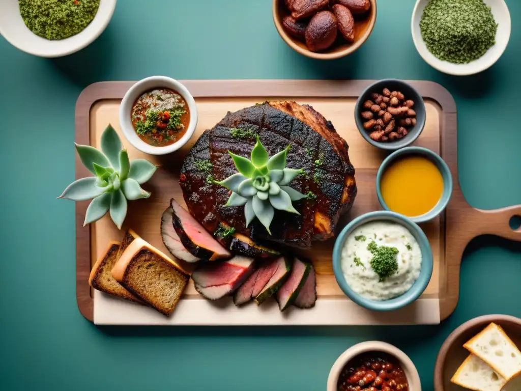 Un suculento asado uruguayo, beneficioso para la salud, con carnes variadas, acompañamientos tradicionales y hierbas frescas