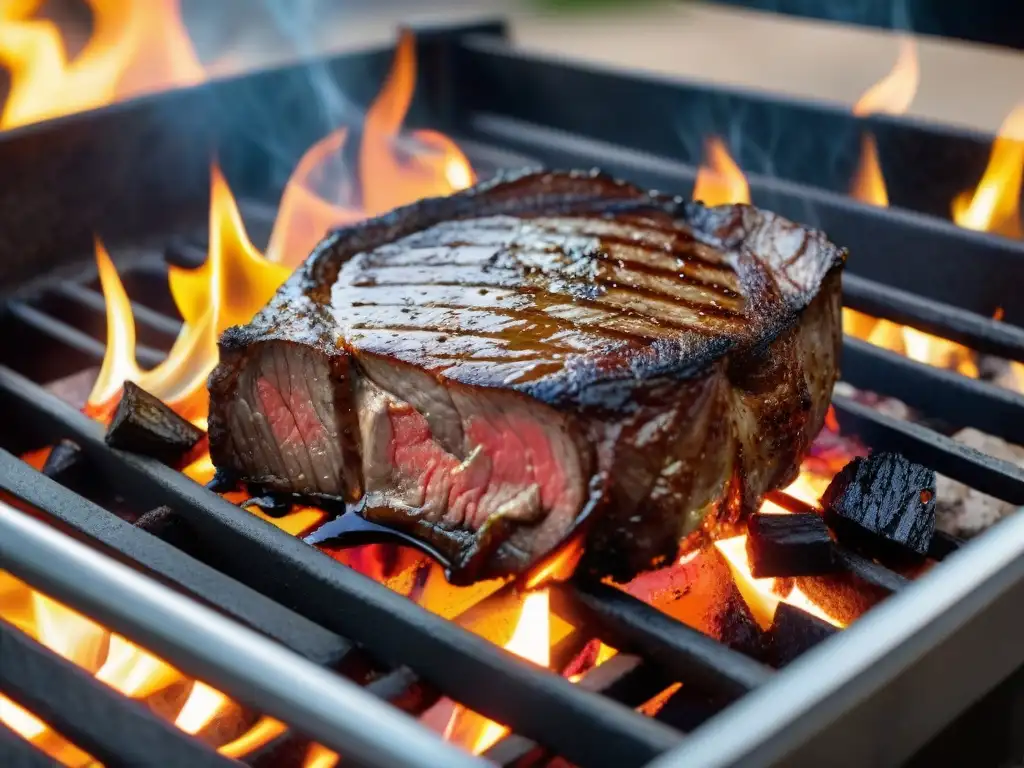 Un suculento asado uruguayo con maridaje de cervezas artesanales, en un entorno de barbacoa al atardecer