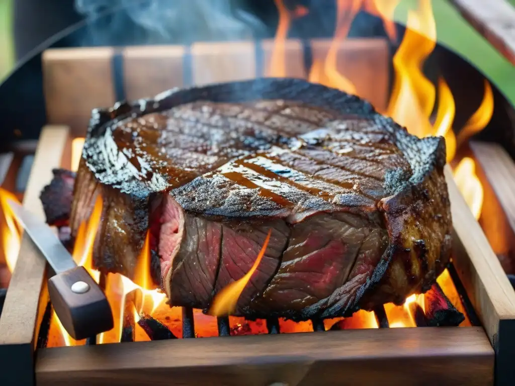 Un suculento asado uruguayo en parrilla con ambiente rústico