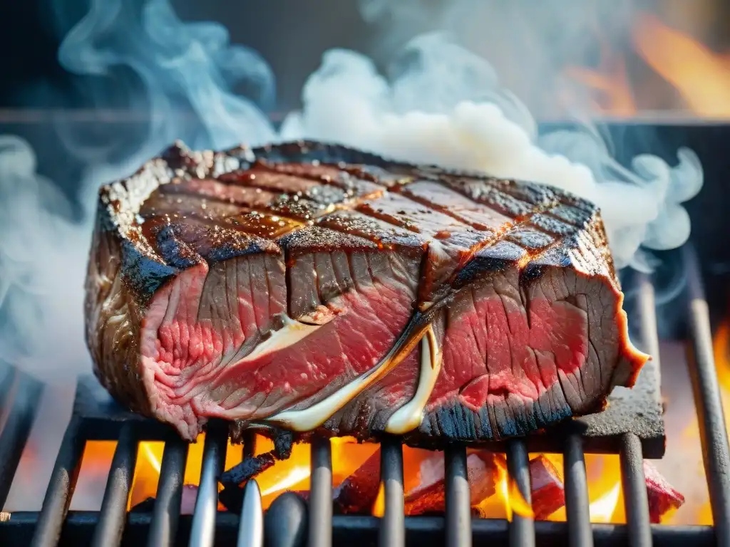 Un suculento corte de Wagyu en la parrilla con hierbas frescas y especias vibrantes
