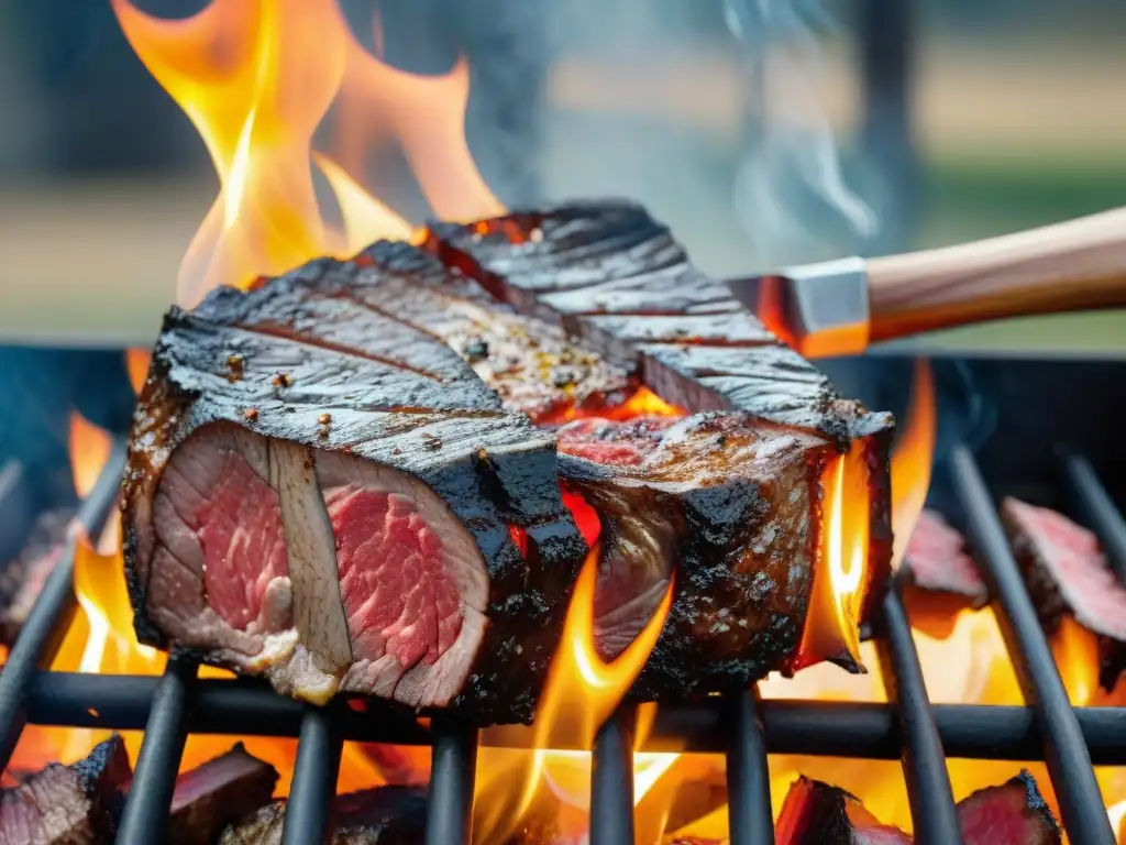 Un suculento corte de Wagyu Tomahawk asándose a la parrilla