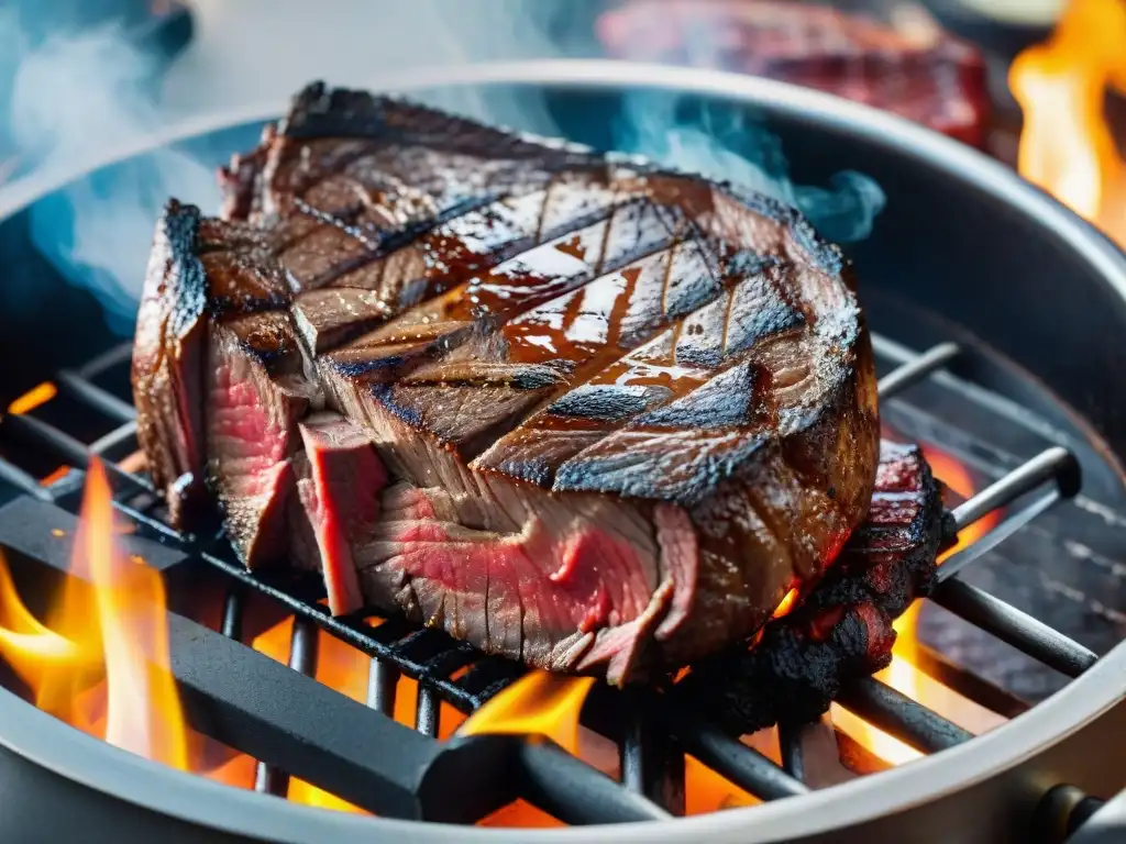 Un suculento filete en la parrilla con jugos chisporroteantes