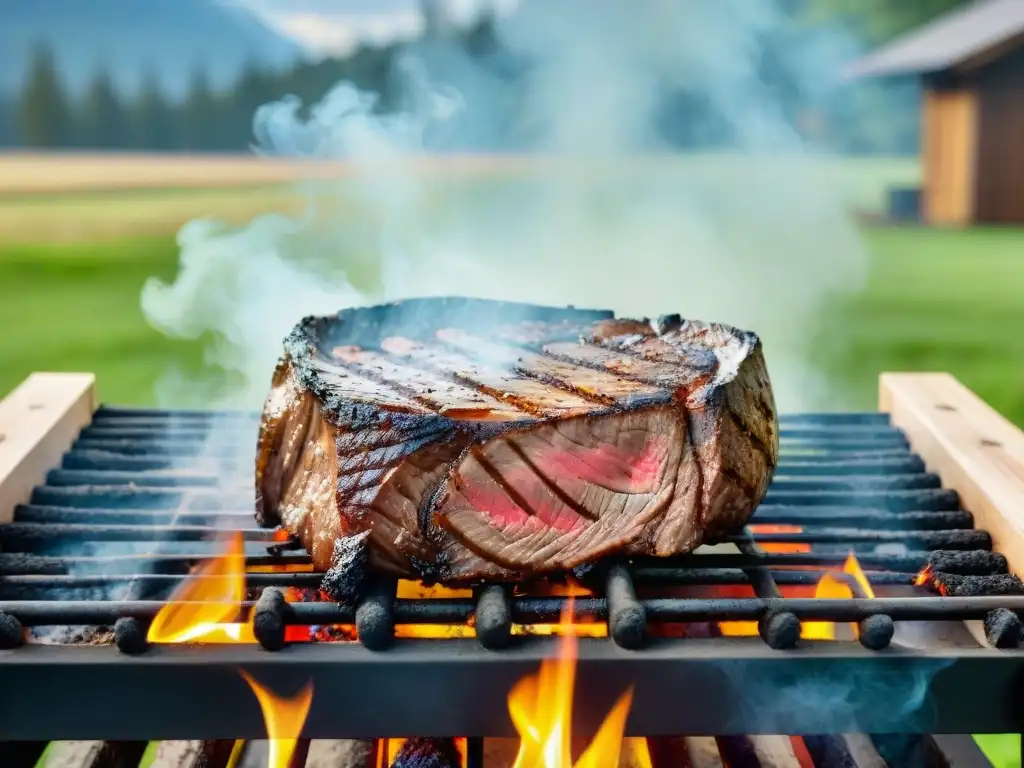 Un suculento filete a la parrilla sobre carbón vegetal premium para asado