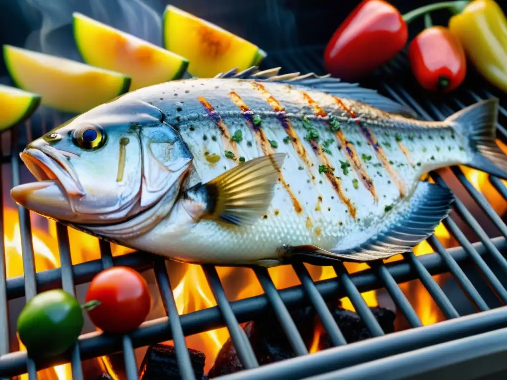 Un suculento pescado a la parrilla con vegetales, listo para saborear en un día de verano perfecto