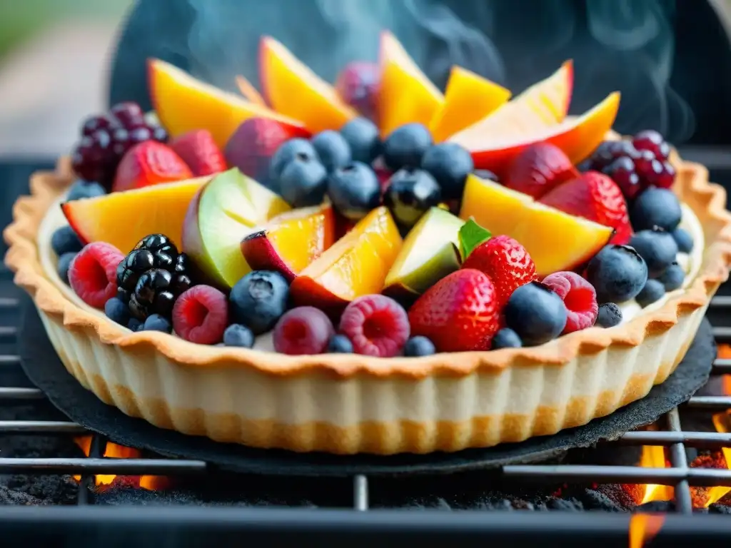 Tarta de frutas en la parrilla, crujiente y colorida, listas para deleitar con su aroma veraniego