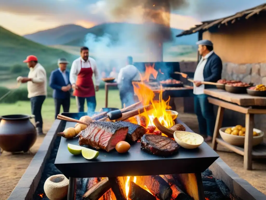 Celebrando las técnicas ancestrales de asado uruguayo en un ambiente rústico y cálido