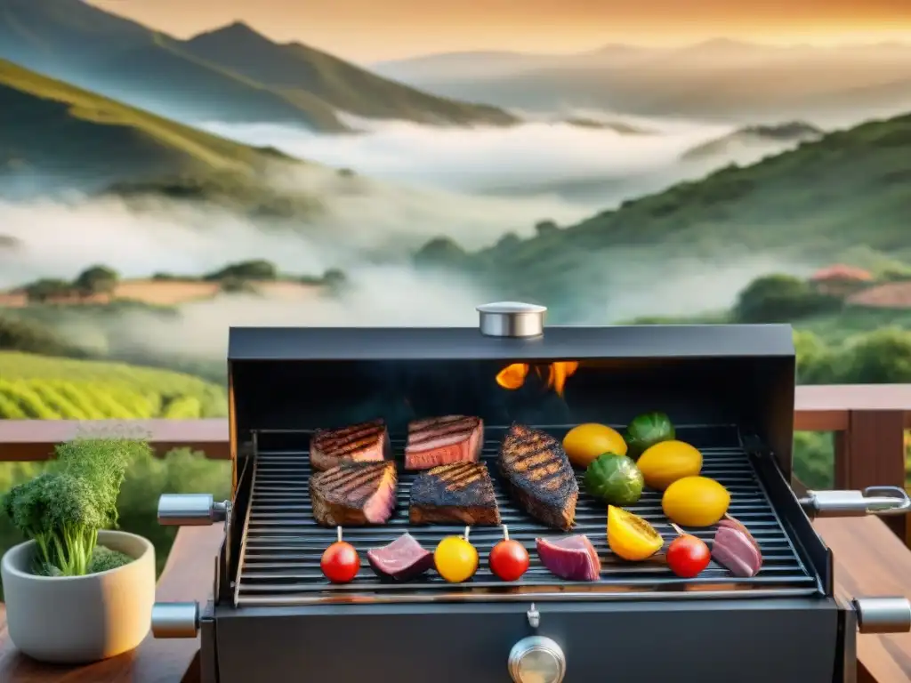 Fusión de técnicas modernas asado uruguayo en un entorno campestre pintoresco