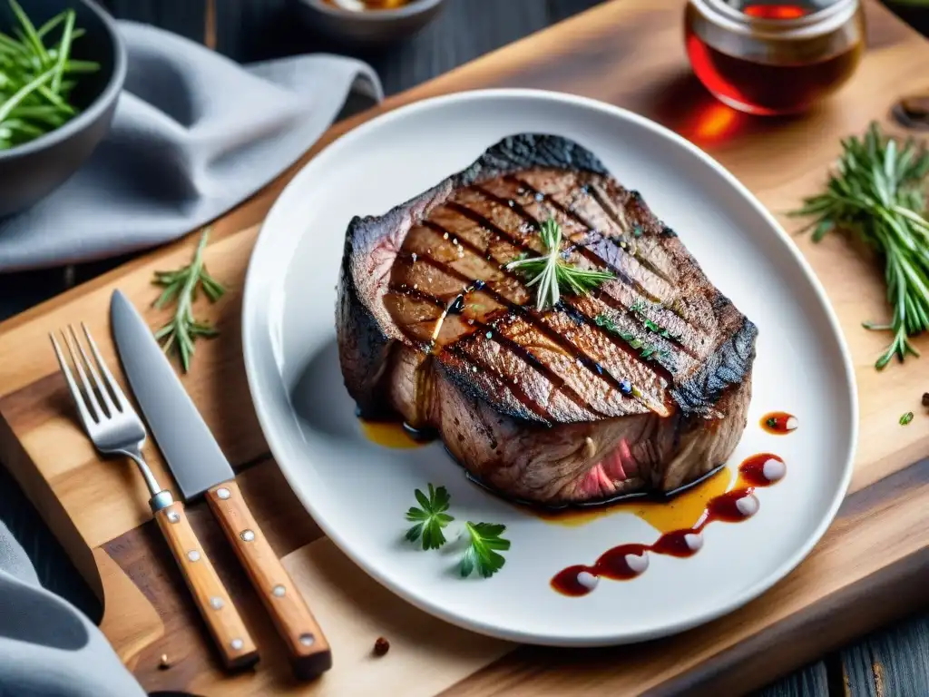 Tentador filete a la parrilla con técnicas de asado a temperatura, listo para deleitar los sentidos