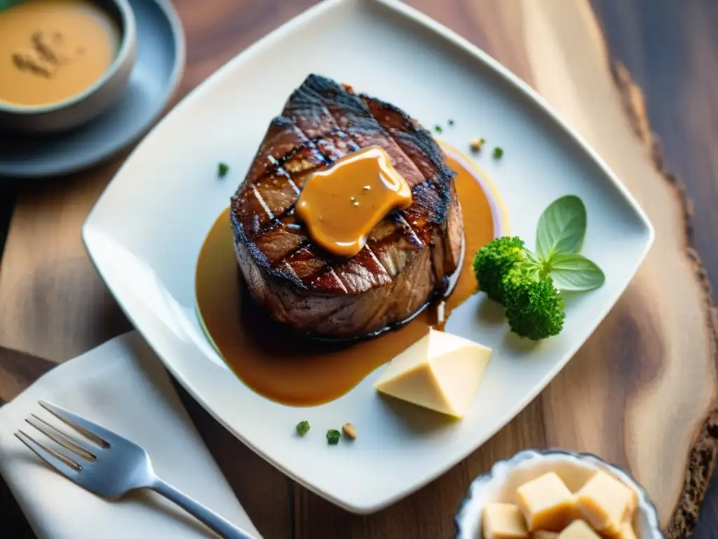 Un tentador maridaje: un filete a la parrilla con chimichurri y cheesecake de dulce de leche