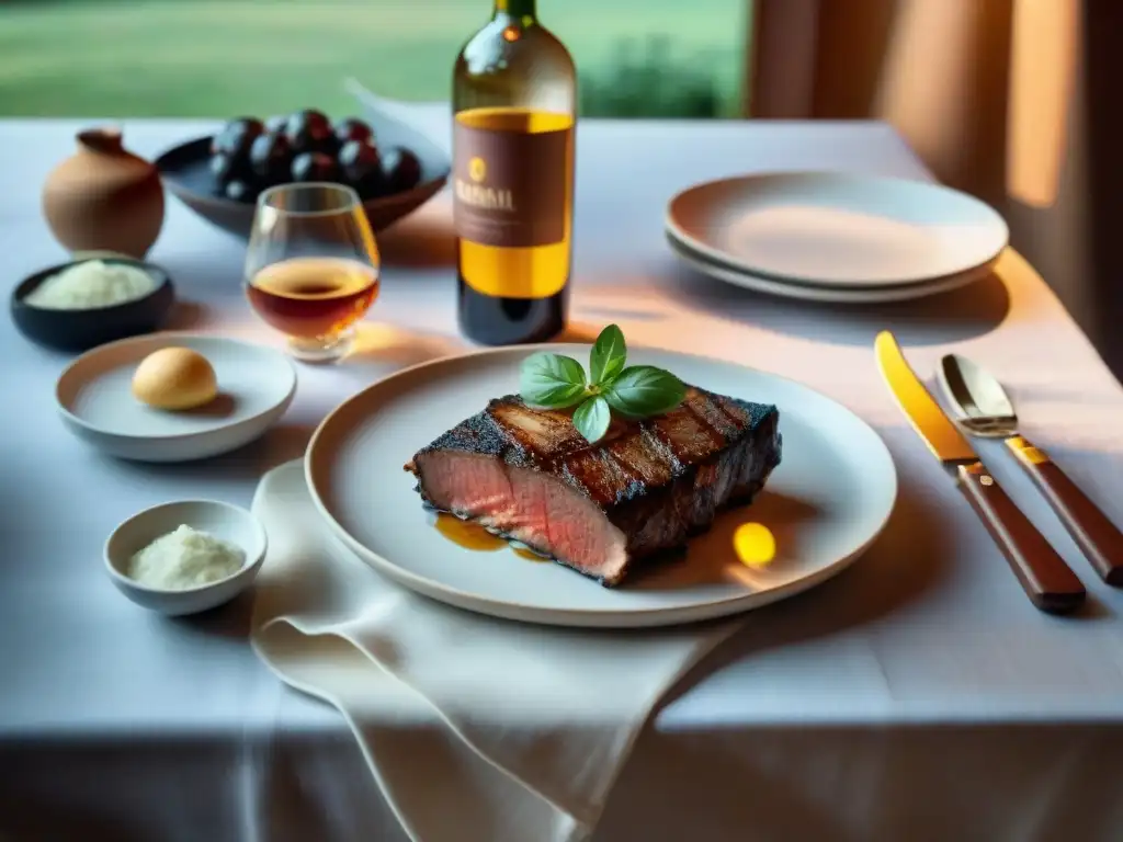 El texto ALT es: 'Mesa post-asado uruguayo con copas de vino y Grappa uruguaya, convivialidad y satisfacción en cada detalle'