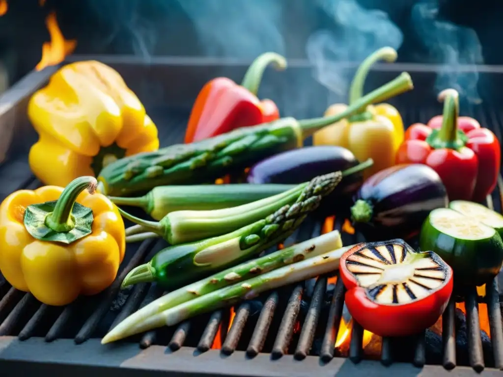 Una variedad vibrante de vegetales grillados para limpieza, con colores intensos y marcados de parrilla