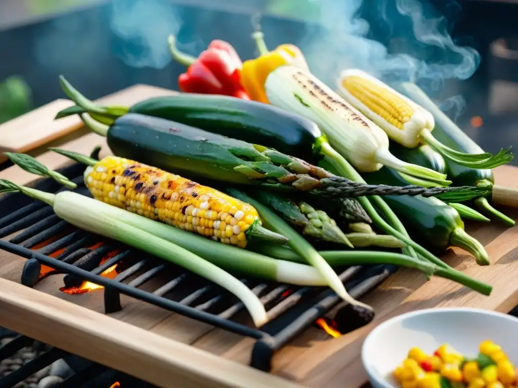 Vegetales de estación para asado en parrilla, con colores vibrantes y grill marks tentadores