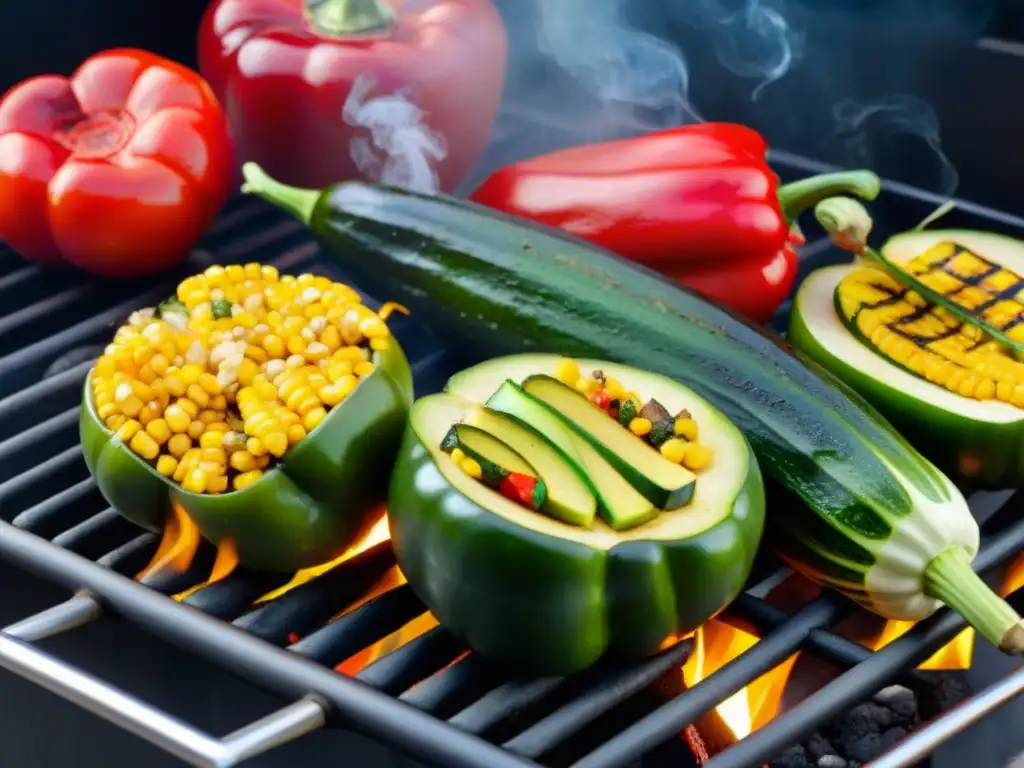 Vegetales de estación para asado: una variedad de vegetales coloridos en la parrilla, creando una escena apetitosa y vibrante