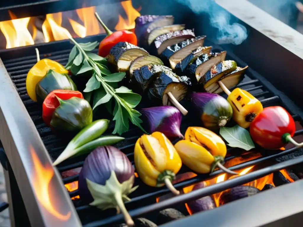 Verduras exóticas en parrilla asado uruguayo: una explosión de colores y sabores en un festín de asado