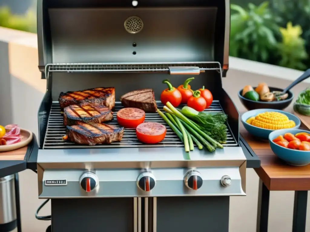 Un vibrante y acogedor ambiente de barbacoa en un espacio reducido, listo para asar