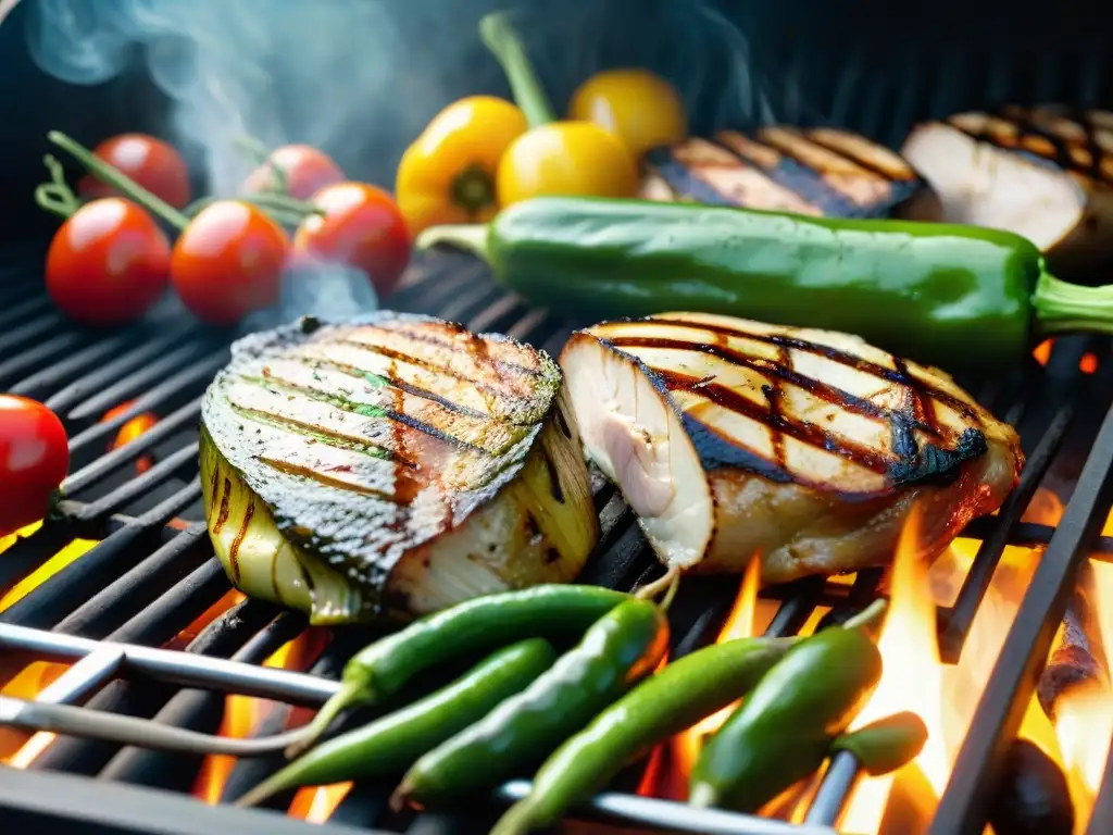 Un vibrante asado saludable para deportistas con coloridas verduras y cortes magros de carne a la parrilla