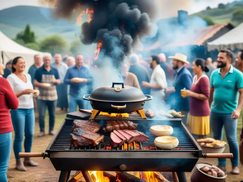 Vibrante asado uruguayo en el campo, preservando la cultura