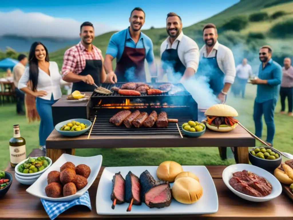 Vibrante asado uruguayo en celebraciones al aire libre con churrasco, morcilla y chorizo