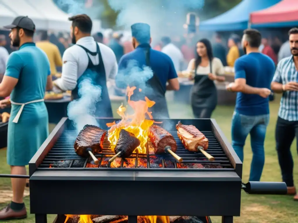 Vibrante competencia de asado uruguayo patrocinada con chefs, carne a la parrilla y colores intensos