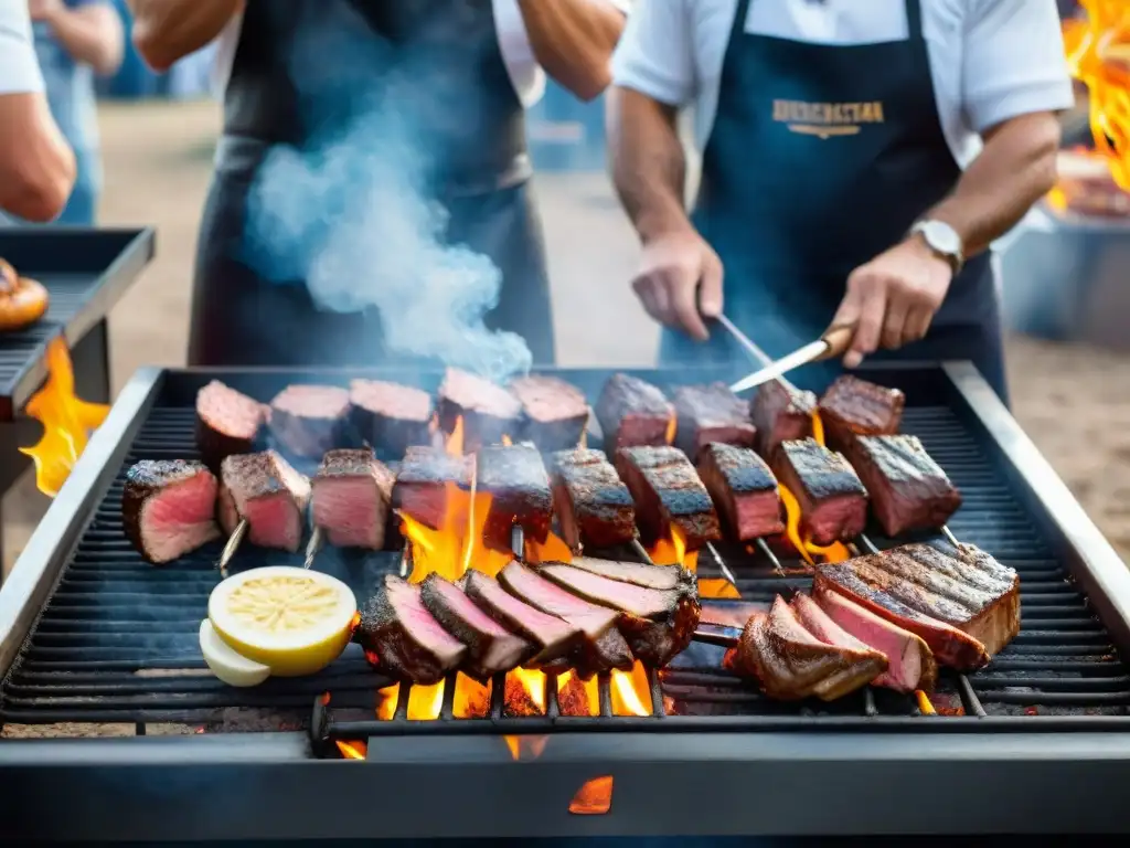 Un vibrante concurso de asado uruguayo con competidores apasionados y patrocinadores emocionados