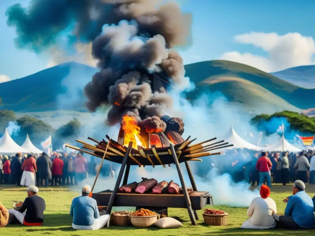 Vibrante festival al aire libre en Uruguay con asado, música y bailes tradicionales