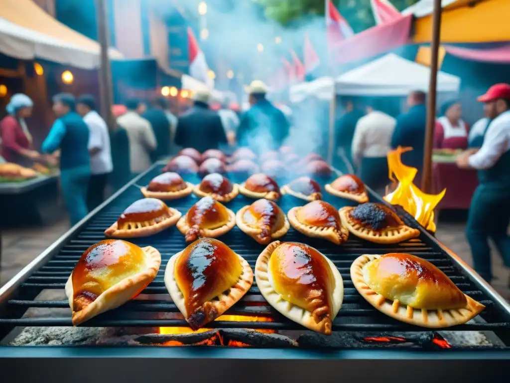 Vibrante festival de asado uruguayo: multitudes disfrutan de la carne a la parrilla en un ambiente festivo y colorido