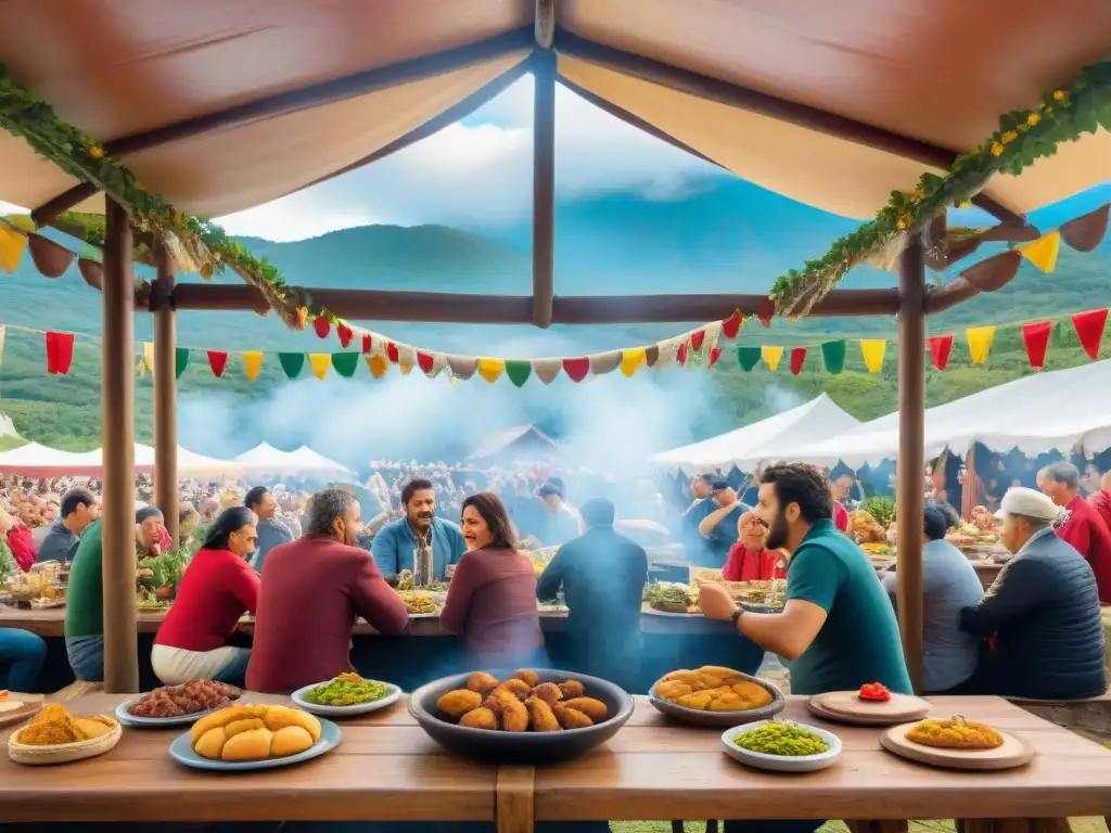 Un vibrante festival de asado uruguayo con música y alegría bajo el cielo azul