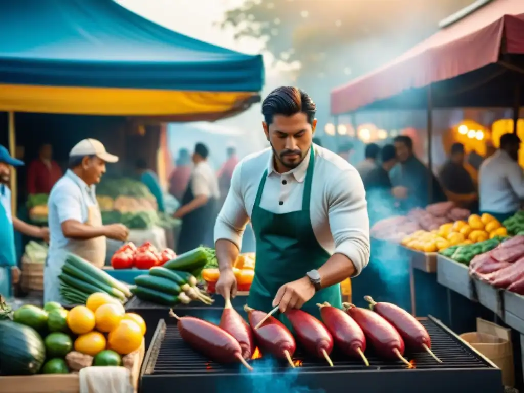 Vibrante mercado latino con ingredientes para asado uruguayo