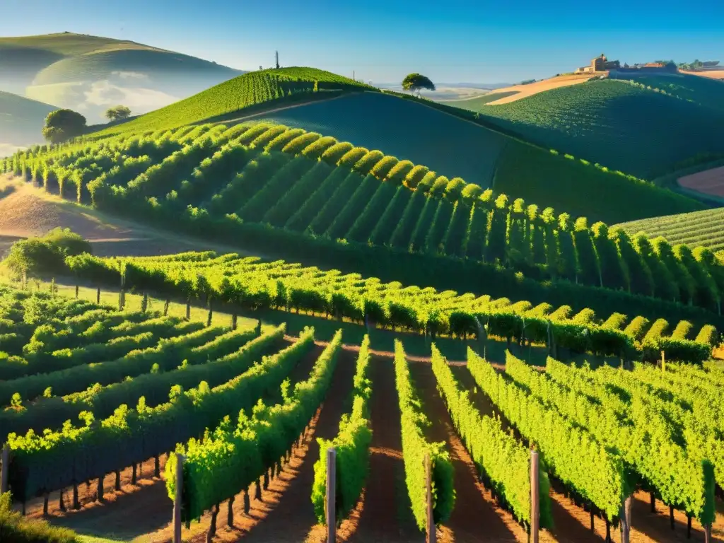 Un viñedo bañado por el sol en Uruguay, con uvas rojas y blancas maduras