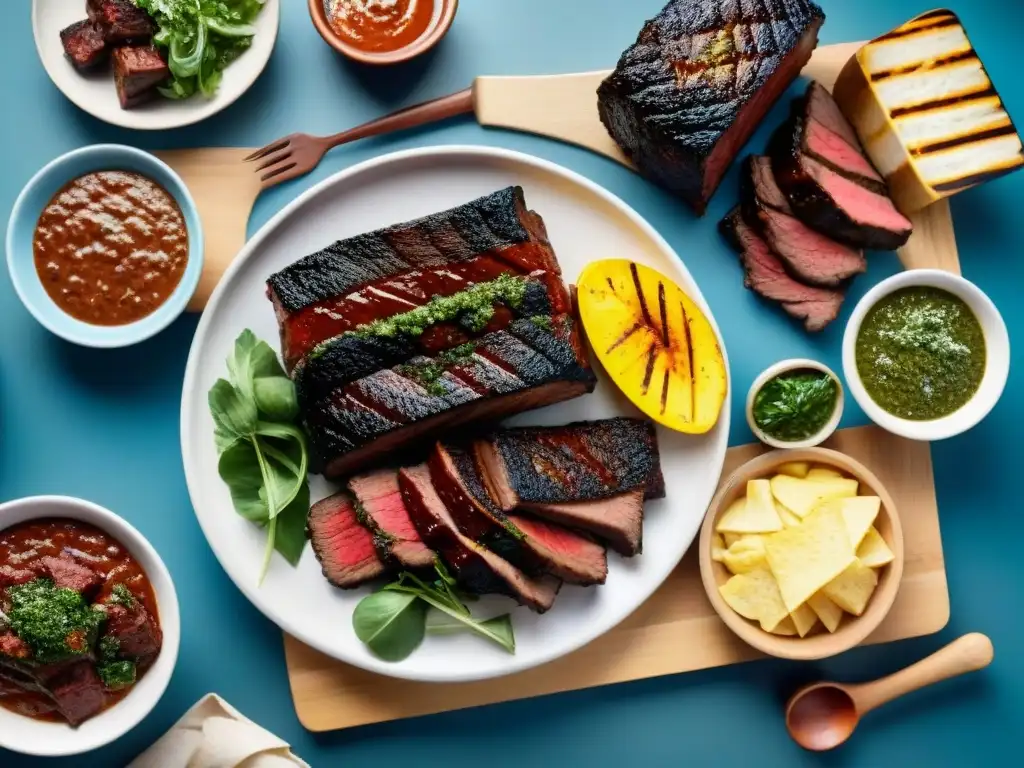 Deléitate con la presentación visual del asado uruguayo tradicional, un festín de colores y sabores