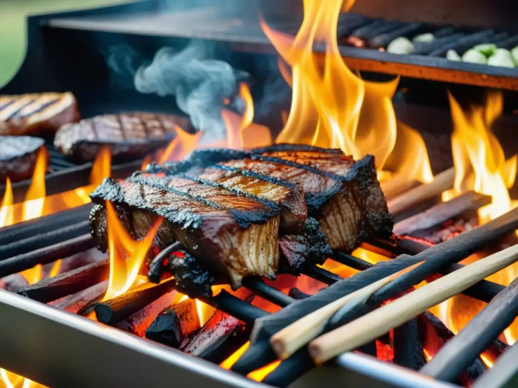 Comparación visual entre parrilla de carbón y asado a leña